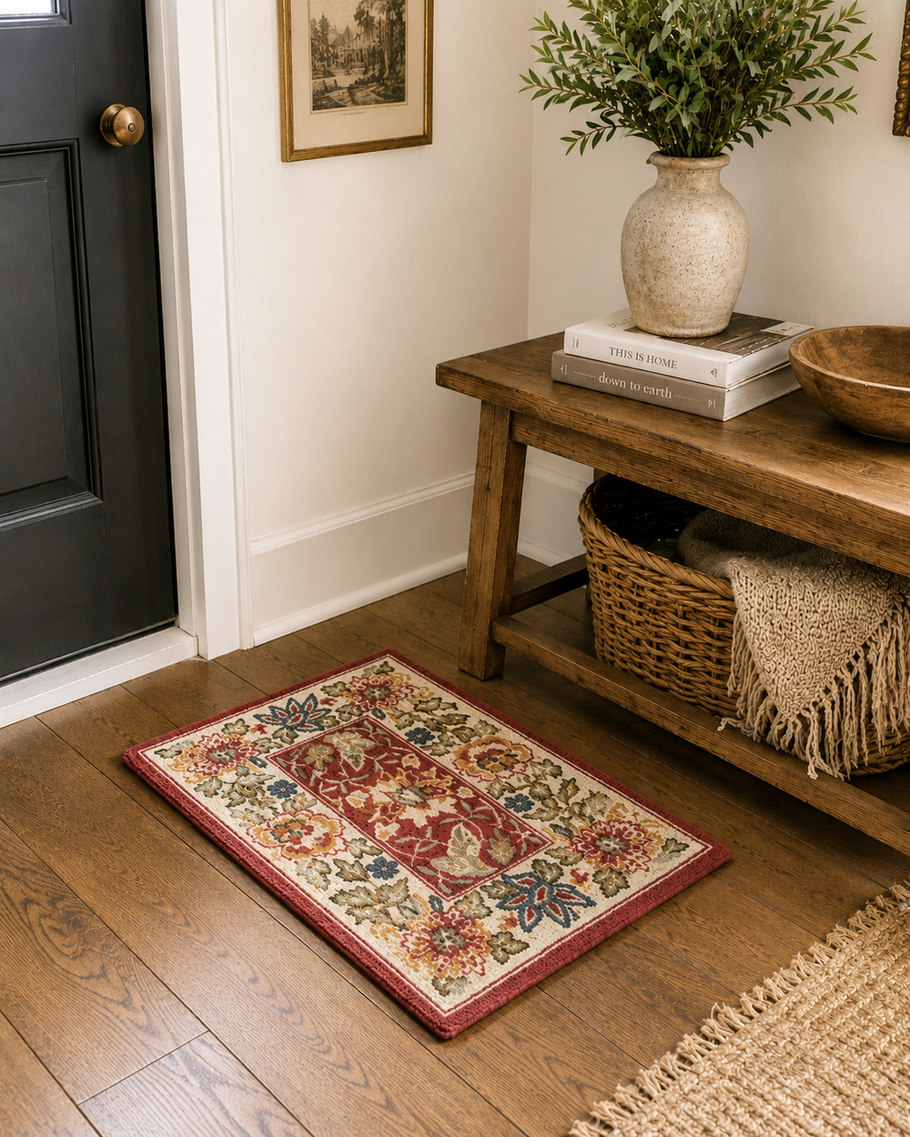 Vtg Safavieh Chelsea Collection Needlework Rug Floor Mat 100% Wool Floral Red